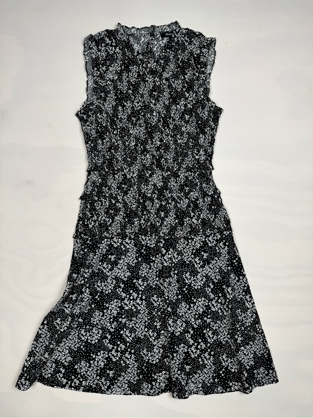 Madewell Smocked Crewneck Mini Dress Black White Floral Women’s 2 Retail $138